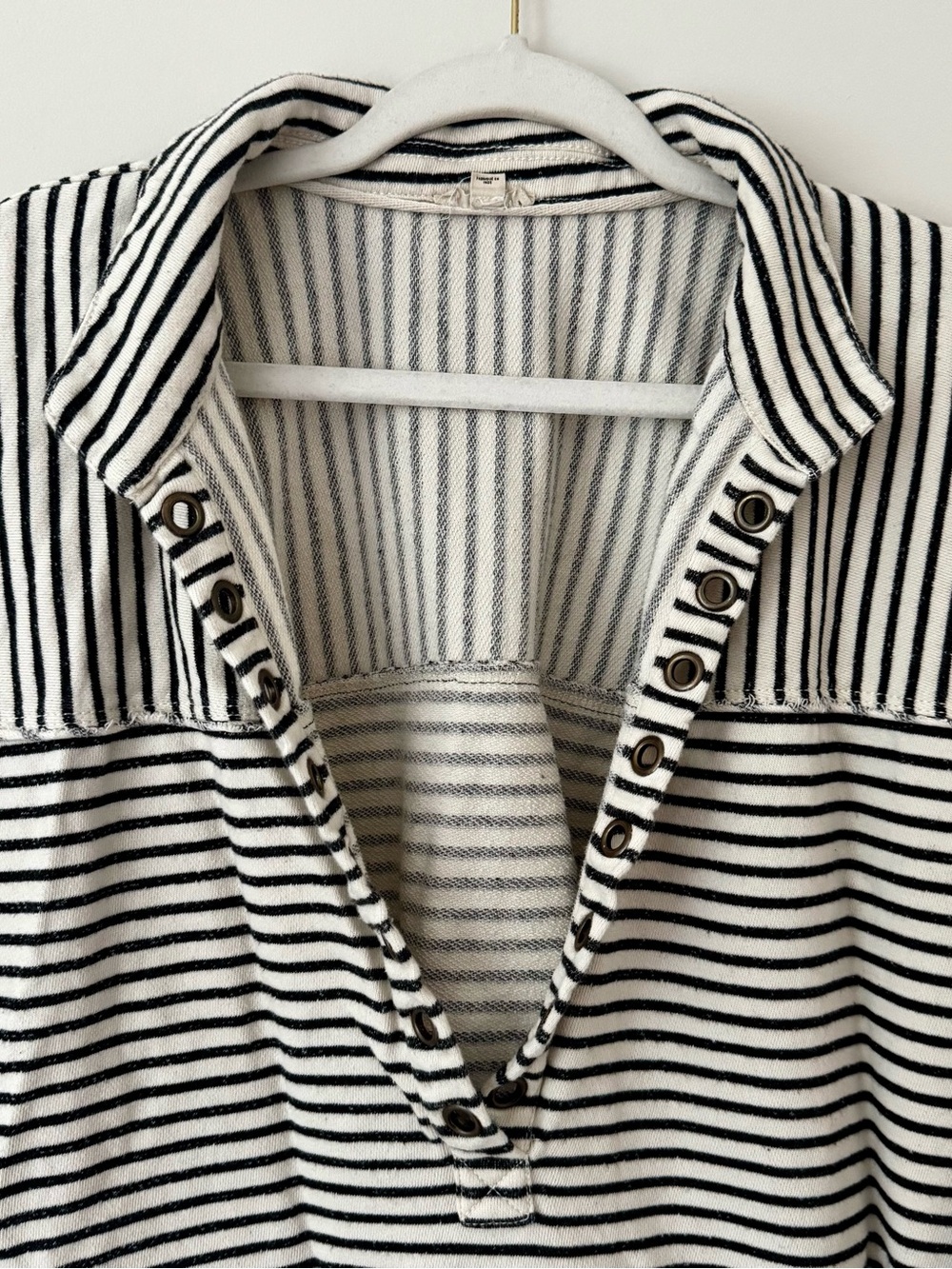 Anthro Pilcro Cotton Spliced Henley Top, Ivory / Black Stripe – Size Medium - Picture 3 of 8